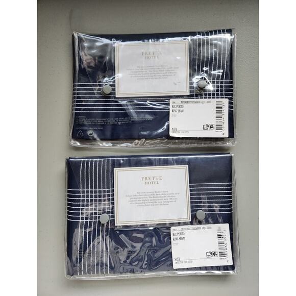 New Frette 2 Pc Set Porto Cotton King Shams Navy Sham Embroidery #02 - Picture 11 of 14